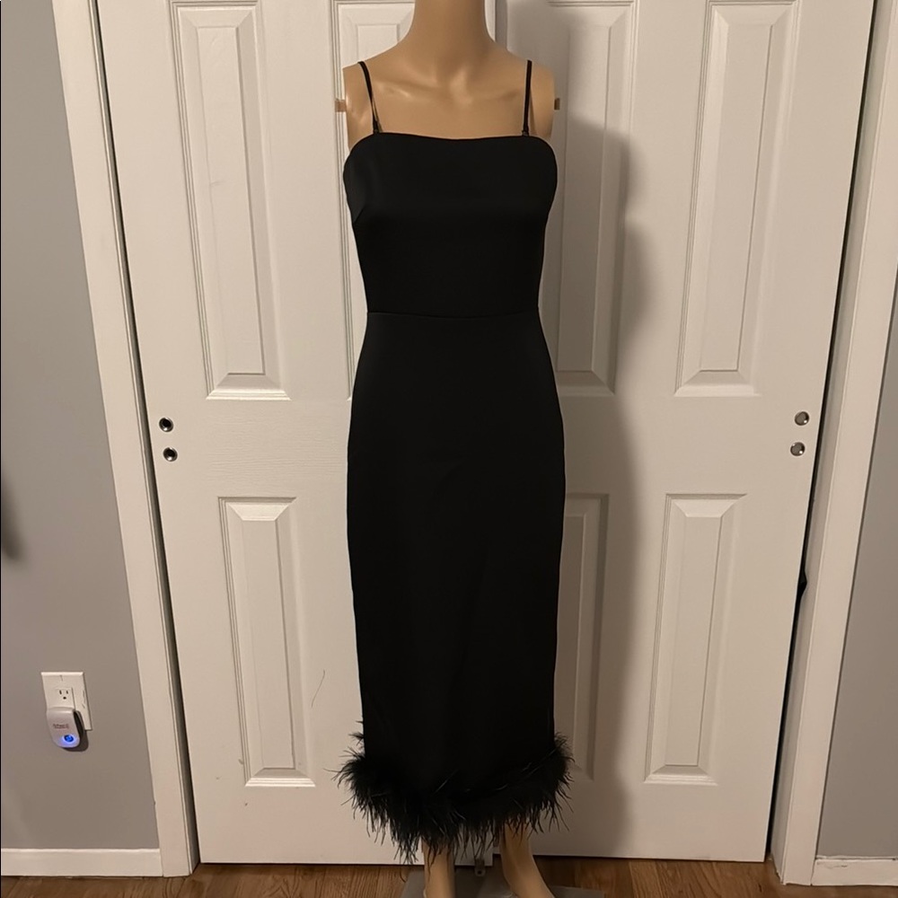 Black Feather Trim Dress Removable Straps
